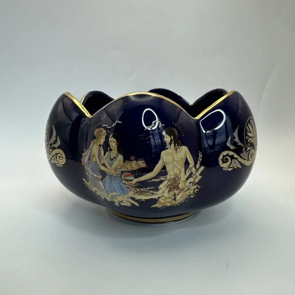 Cobalt blue jardiniere planter bowl Portrait Greek‎ Vase Scene 5.5